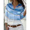 Camisa Casual Fina de Manga Larga con Cuello Campana y Estampado Floral Vintage 3D para Mujer, Directo del Fabricante