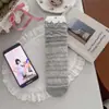 Meias Largas de Renda para Primavera e Verão Femininas, Meias Largas de Renda Vazada, Meias Femininas Bolha Meia-Perna, Emagrecedoras e Versáteis