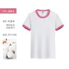 2025 Nova Camiseta de Algodão com Borda Colorida Combinando Ajuste nos Ombros Gola Redonda Casual Roupa Familiar Manga Curta Roupa para Performance em Grupo Customização