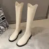 Botas longas de bico em V Femininas perna grossa outono e inverno menina cheinha tubo largo circunferência plus size Botas de Cavaleiro Western Jeans salto médio fino alto