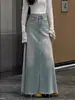 Falda de Mezclilla Deshilachada Estilo Retro Vintage Coreano para Mujer 2025 Nueva de Cintura Alta Estilo Chica Dulce y Picante que Cubre la Cadera Falda de Línea A de Longitud Media Estilo Ins
