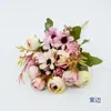 9 Tallos de Rosas de Té Artificiales, Pequeño Ramo de Capullos de Té Estilo Europeo, Arreglo Floral de Decoración para el Hogar en Colores Otoñales, Diseño Floral para Bodas