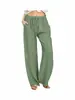 2024 Transfronterizo Europeo y Americano Amazon Ebay Aliexpress Wish Exportación Casual Algodón y Lino Pantalones de Yoga Holgados para Mujer