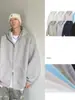 Sudadera con Capucha Estilo Americano de Doble Cremallera para Hombres y Mujeres, Chaqueta Cardigan Holgada de Hombros Caídos de Color Sólido, Estilo Perezoso de Calle, Fuente Mayorista