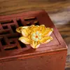 Anel Ajustável Pintado com Gota de Óleo de Semente de Lótus Dourado de Areia Vietnamita para Mulheres, Estilo Vintage, Joias de Raiz de Lótus para Atacado