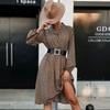 Amazon Estación Independiente Comercio Exterior Transfronterizo Principios de Otoño Moda Europea y Americana Vestido de Solapa Manga Larga Estampado de Leopardo para Mujer Ropa Interior para Mujer