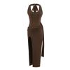 Vestido Sexy sin Espalda con Cuello en U Halter para Mujer Verano Abertura Cintura Falda Larga Tejida Sexy Falda Ajustada a la Cadera