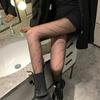 2024 novo preto net vermelho com letras meias finas mulheres verão preto ins seda preta B primavera e outono meia-calça quente