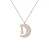 Collar de Luna y Estrella de Diseño de Nicho Japonés y Coreano de Alta Gama, Colgante de Diamante Completo, Cadena Sencilla para la Clavícula