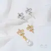 Brincos de Aço Inoxidável com Zircônia Inlaid de Ouro Real 14K, Cor que Não Desbota, Cruz Íris, Acessórios para Brincos Feitos à Mão DIY, Joias para Orelha