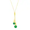 Nova Corrente de Suéter Estilo Chinês Calcedônia Verde Prata S925 Contas Redondas Duplas Pingente Longo Franja Estilo Chinês Elegante Retro
