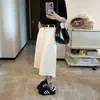 Pantalones capri de mezclilla blancos de cintura alta y pierna ancha para mujer, 2025 verano versátiles casuales fluidos rectos holgados