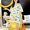 2024 Nueva Camiseta de Verano Talla Grande para Mujer de Manga Corta Talla Grande para Mujer Adelgazante de Longitud Media Holgada Estampada Coreana