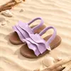 Sandalias elásticas de volantes para niñas, suela suave, antideslizantes, satén, planas, estilo dulce, pantuflas para niños
