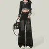 Jeans Rectos de Comercio Transfronterizo para Mujer, Estilo Americano de Primavera con Diseño de Remaches, Pantalones de Pierna Ancha, Modernos Negros Sueltos Casuales