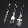 Acero Inoxidable Cubiertos de Camping para Exteriores Picnic Viaje Plegables Juego de Tres Piezas Cuchillo Plegable de Acero Inoxidable, Tenedor y Cuchara