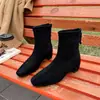 Botas de Cano Curto Elásticas com Bico Quadrado Estilo Coreano Femininas 2026 Outono/Inverno Novo Estilo Coreano Marrom Salto Médio Emagrecedoras Temperamento Botas de Moda Femininas