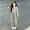 Conjunto deportivo de primavera y otoño para niñas, nueva colección 2026, sudadera lisa y pantalones de chándal para niñas mayores, atuendo de otoño simple y casual para niños