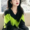 26 Suéter de Tricô Único e Chique para Outono/Inverno com Caimento Solto, Top Elegante de Manga Longa Emagrecedor para Mulheres