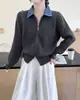 Otoño e Invierno Nuevo Tejido de Punto Transfronterizo Cárdigan para Mujer Estilo Coreano Falso Dos Piezas Holgado Patchwork de Mezclilla Top de Punto Cárdigan para Mujer