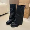 Botas de caña alta botas hasta la rodilla 2026 con cordones botas largas no de suela gruesa retro hombres y mujeres tacón grueso caña holgada pantalones talla grande negro