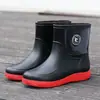 Botas de lluvia, tallas 35-49, talla grande, impermeables, con puños elásticos, botas de lluvia para hombre, estilo moderno de media pantorrilla, con forro fijo, antideslizantes, estilo de caña corta