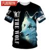 Camiseta de manga corta con cuello redondo y estampado digital 3D de llamas de lobo de verano para hombre, tendencia de 2024, con explosiones sociales