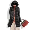 Nueva Chaqueta Ligera de Plumas Otoño/Invierno 2025 para Mujer, de Longitud Media, Ligera, Abrigo Talla Grande con Capucha Desmontable, Ropa Cálida