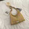 Bolsa de Lona Xadrez de Ombro Único Estilo Coreano Ins para Mulheres, Novo Modelo Primavera 2026, Mochila Tote de Grande Capacidade Estilo Preguiçoso com Cordão