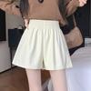 Retro Color Maillard PU Cuero Suave Pantalones Cortos Falda Pierna Ancha Exterior Otoño e Invierno Suelto Casual Combinable Línea A Pantalones Bota