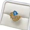 Anillo de Topacio Natural Transfronterizo Accesorios para Mujer Nicho de Alta Gama Joyería de Plata 925 7*7 Joyería de Lujo Venta Directa de Fábrica