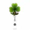 Porta Insignia de Trébol de la Suerte Jiaohongyao de Acrílico con Purpurina y Clip Retráctil, Porta Insignia Giratorio Verde para Enfermera