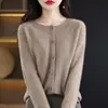 Cárdigan de Lana con Patrón de Osmanthus Transfronterizo para Mujer, Suéter de Punto Ajustado para Otoño e Invierno, Top Redondo Sin Costuras, Moderno