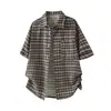 Camisa de Cuadros Retro Americana de Lyocell para Hombre de Manga Corta 2026 Verano Delgada de Marca Moderna Holgada de Media Manga para Hombre
