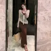 Vestido tipo camisola de encaje patchwork, estilo chica hot puramente seductor, vestido largo entallado a la cintura para adelgazar, conjunto de dos piezas para mujer con mangas largas para protección solar