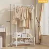 Estante de Ropa de Piso para el Hogar Simple para Dormitorio Colgador de Ropa Multicapa con Ruedas Zapatero Integrado Estante de Almacenamiento Multifuncional