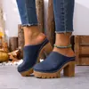 Colección de verano transfronteriza nueva: Mules de tacón grueso calados para mujer, sandalias de plataforma gruesa estilo retro, de moda y versátiles para usar al aire libre.