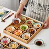 Restaurante de Fondue Estilo Japonés Bambú Nueve Compartimentos Cerámica Vajilla Plato para Salsa Plato Dividido Barbacoa Bandeja de Frutos Secos
