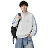 Sudadera abierta estilo americano de calle con tres rayas, cuello alto, unisex, chaqueta con cremallera retro de otoño de corte holgado, moderna para pareja