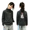 Blusa Base de Pelúcia para Meninas Outono Inverno Nova Roupa Íntima Gola Meio Alta Manga Longa Escovada Listrada Infantil Roupa Íntima Quente