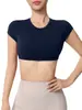 Camiseta Deportiva de Manga Corta Wangtu Ombliguera para Yoga con Almohadilla en el Pecho Fitness Running Deportes Fábrica de Comercio Exterior Se puede imprimir