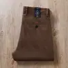 Pantalones grises de alta gama para hombre, sarga lavada, otoño e invierno, algodón grueso, microelástico, cintura media-alta, corte recto holgado, pantalones casuales