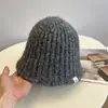 Sombrero de Pescador de Punto Acanalado Estilo Coreano para Mujer, Otoño e Invierno, Circunferencia de Cabeza Grande, Color Sólido Estilo Coreano, Simple y Cálido