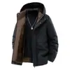 Jaqueta de Algodão Nova Estilo Inverno com Capuz Removível para Homens, Forrada com Fleece e Espessada com Lã de Cordeiro, Casaco de Algodão Quente Oversized Estilo Pai