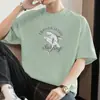 Camiseta Masculina de Manga Curta Estilo Americano Pesada 260g, Modelagem Solta, Algodão Puro, Gola Redonda, Estampa de Tubarão, Blusa de Verão 100% Algodão de Manga Meia