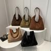 Bolso Tote Retro Color Sólido Gamuza Casual Bolso de Hombro Costura Simple Texturizado Viajero Gran Capacidad Debajo del Brazo Bolso de Mujer