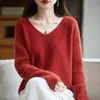 Nuevo estilo suéter de punto para mujer de manga larga, corte holgado, para otoño e invierno, suéter de cuello en V