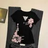 Camiseta Feminina Manga Curta com Patchwork de Renda Estilo Coreano Picante, Novo Modelo de Verão, Cintura Marcada, Emagrecimento, Toque de Luxo, Top Curto com Ombro Normal