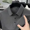 Camisa Polo de Manga Corta de Seda de Hielo Completamente Sin Costuras para Hombre de Alta Gama Lujo Ligero Casual de Negocios Camiseta de Color Sólido Jacquard a Cuadros