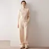 Nuevo Conjunto de Punto Grueso de Cachemira Pura para Mujer Otoño e Invierno con Top de Media Cremallera y Pantalones Rectos Fluidos de Cintura Alta